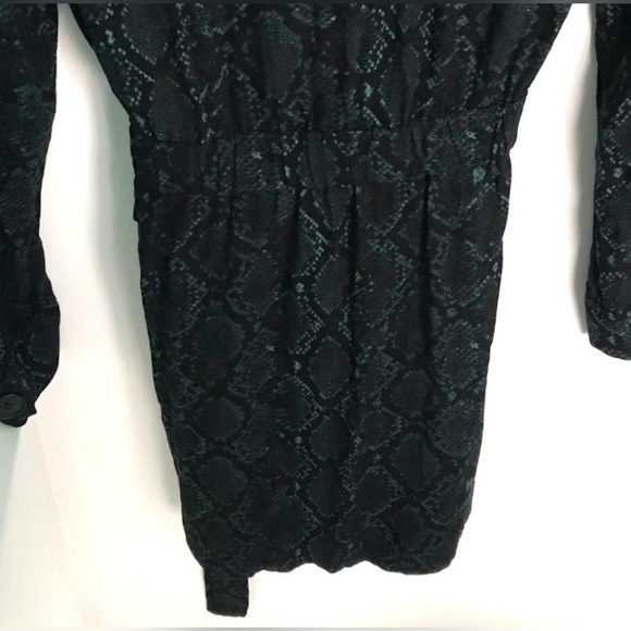 Zara Green Black Button Down Snake Print Dress Size Small - Picture 7 of 11